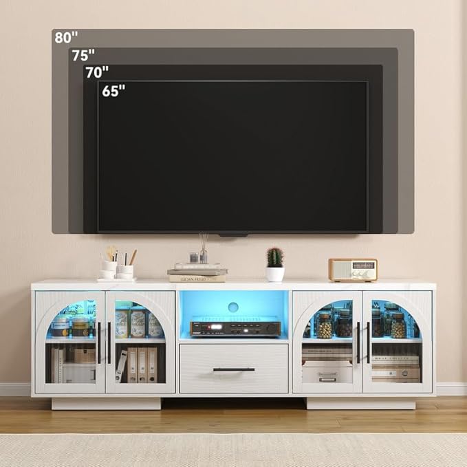 70" LED TV Stand with Storage for 75/80" TVs, Faux Marble Entertainment Center