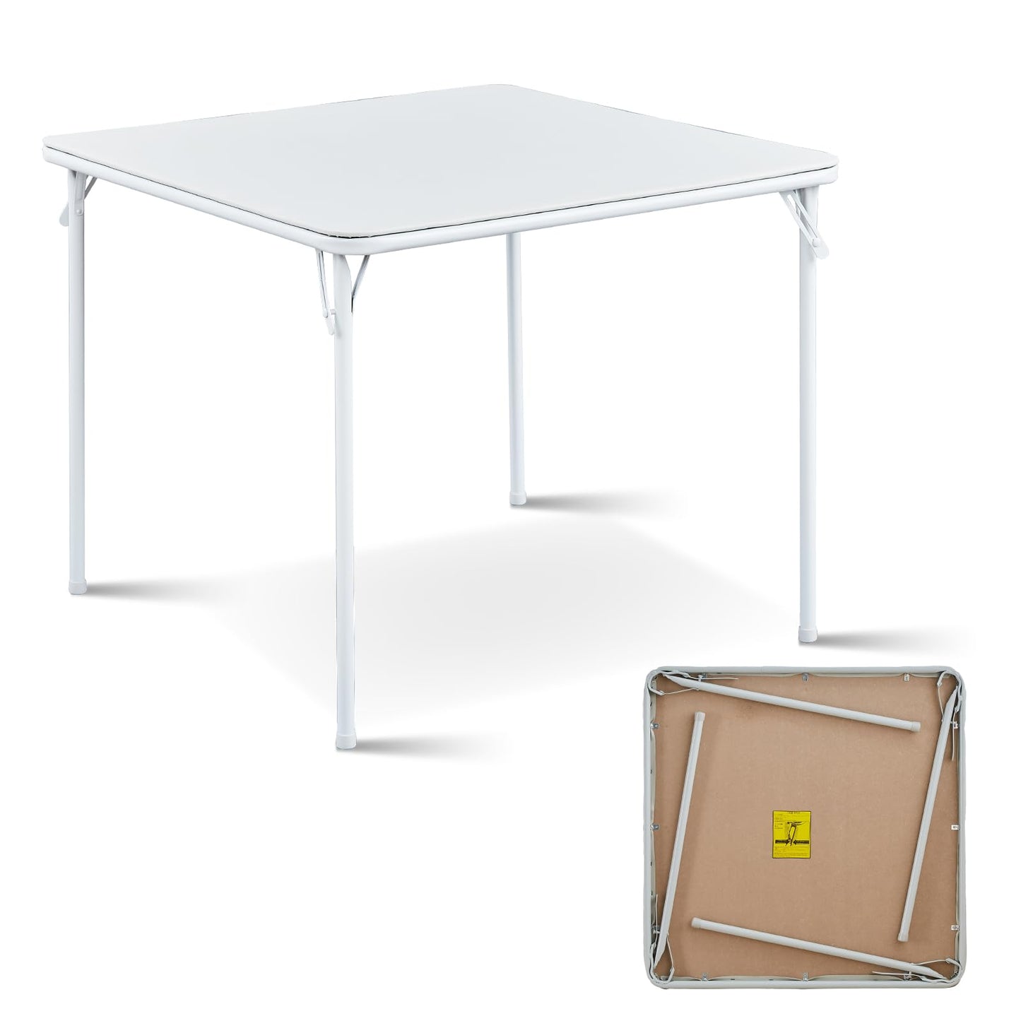 CHAIRABLE Square Folding Table, Portable Heavy Duty Card Table with Vinyl Top, Indoor Outdoor Foldable Table for Party, Picnic, Camping, Office & Events (White)