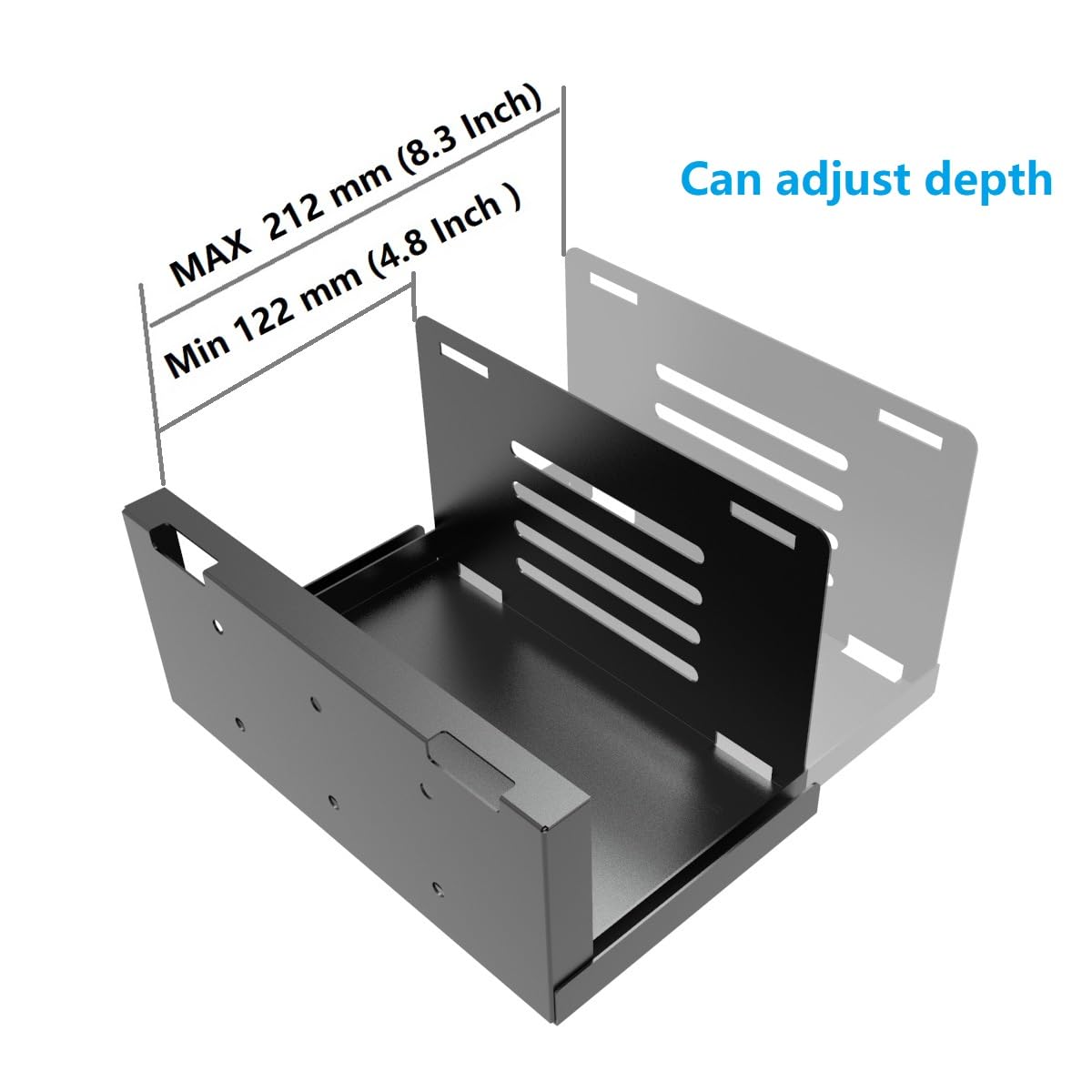 JINGCHENGMEI Wall Mount CPU Holder with Safety Straps- Metal Computer Tower Mounting Bracket for Desktop PC, Adjustable Width 4.8in to 8.3in, Black