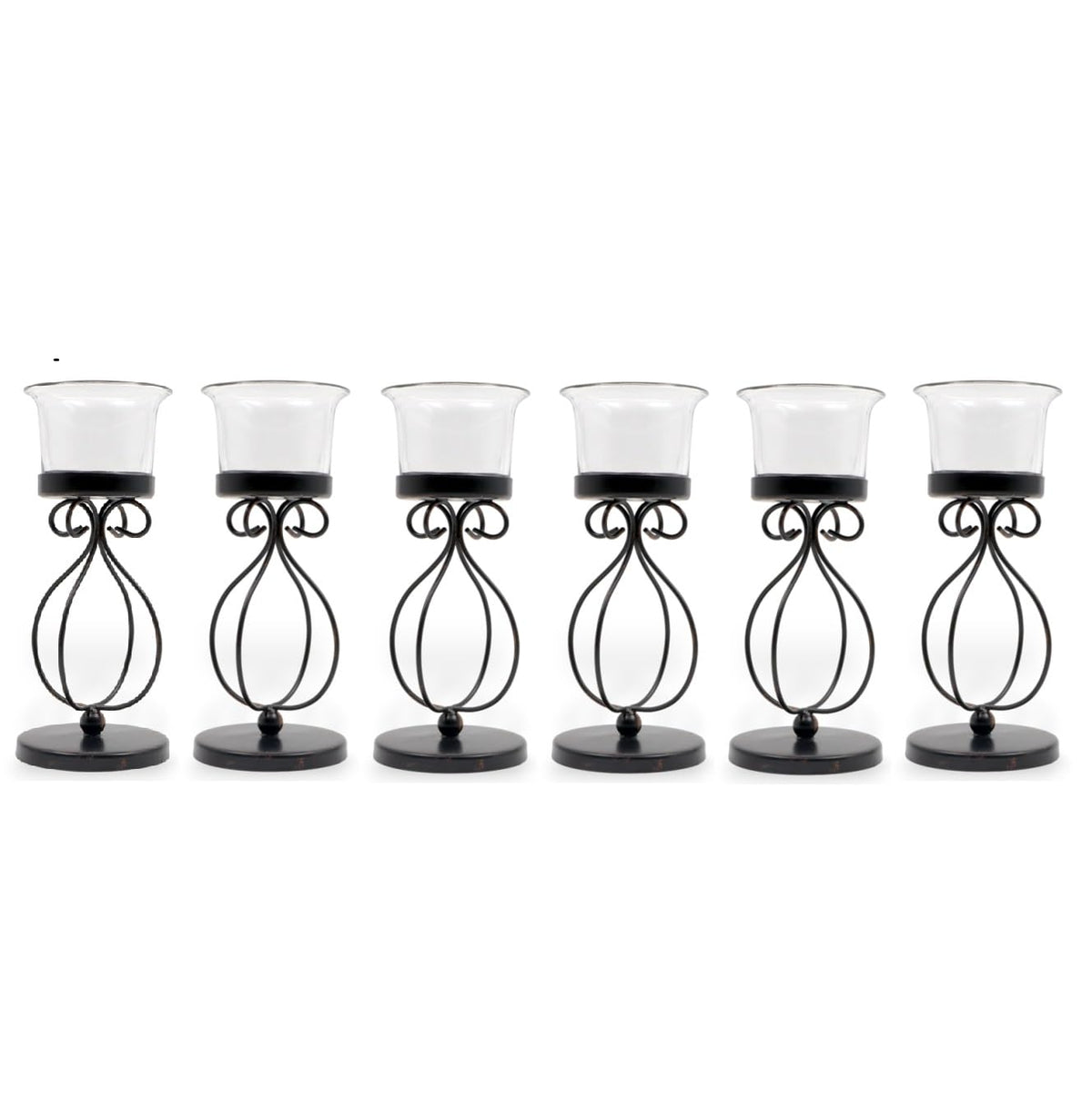 Hosley Bulk Buy Set of 6 Metal & Glass Tea Light Candle Holders for Home Decor, Lighting, Wedding, Parties, Gifting, LED Tea Light Gardens