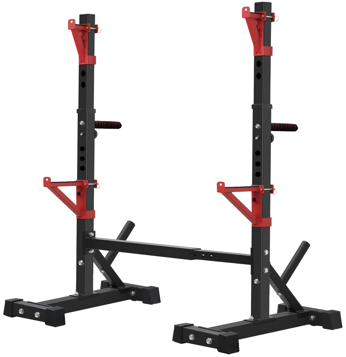 CANPA Squat Rack, Adjustable Barbell Rack Strength Training Barbell Stand with Dip Station Multi-Function Squat Stand Equipment for Home Gym Fitness 600Lbs（red）