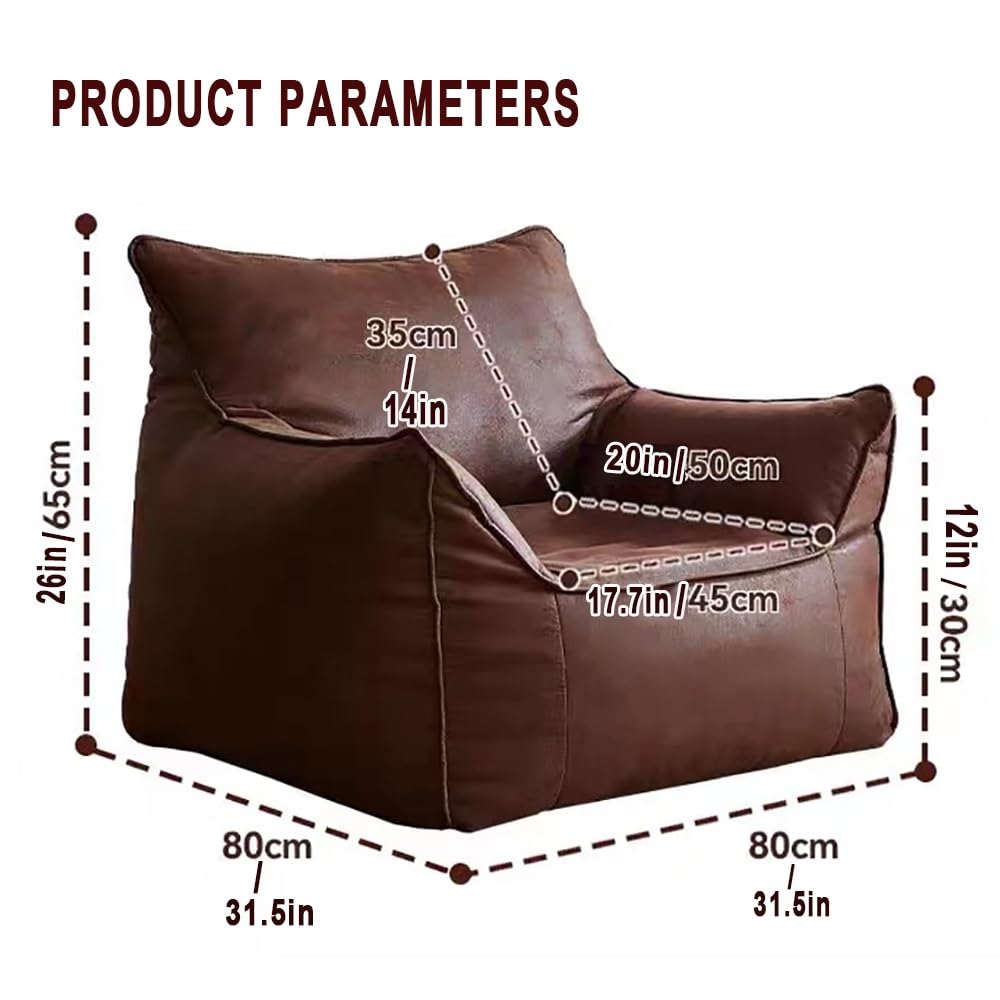 Bean Bag Chair Bean Bag Cover （No Filler） Luxury Single Lazy Sofa Cover PU Faux Suede Leather Bean Bag Pouf Chair for Bedroom Living Room Garden, Bean Bag Cover (Color : Retro Grey)
