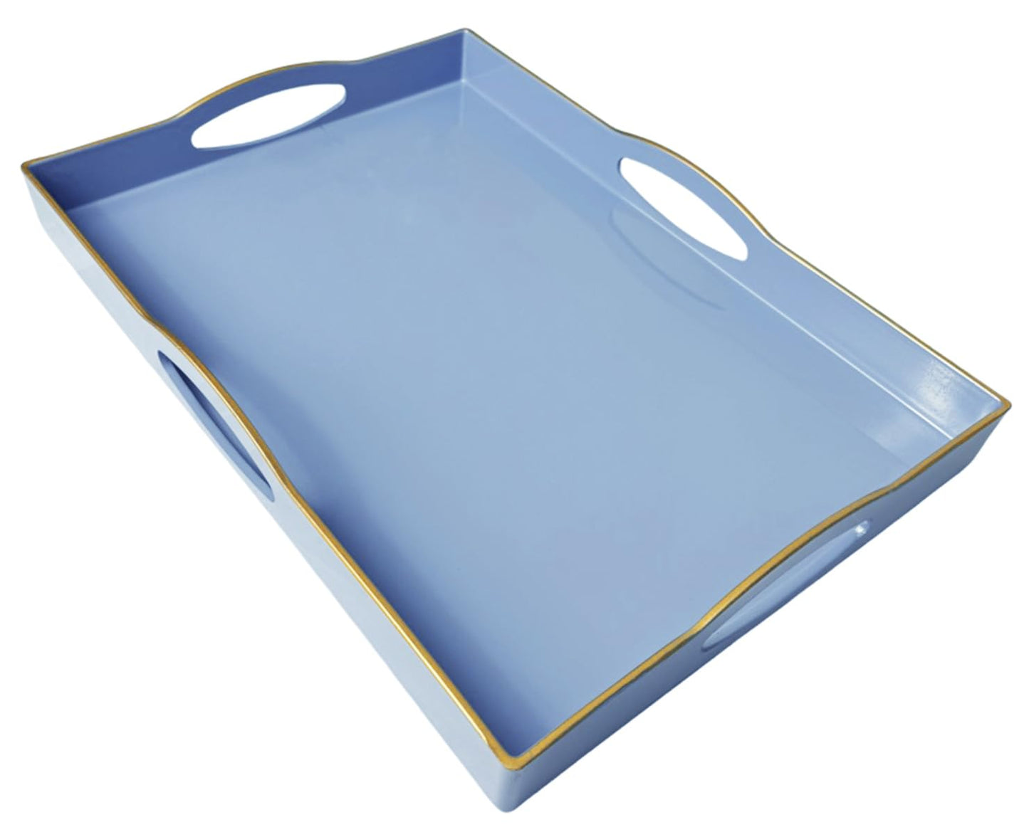Umisriro Blue Serving Tray with 4 Handles, Plastic Decorative Tray for Coffee Table, Ottoman - Ideal for Living Room & Bathroom. 15” x 11” x 1.9”