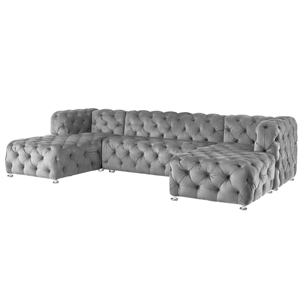 DUYHBAWRS U-Shaped Modular Sofa Grey Velvet Fabric Living Room Furniture