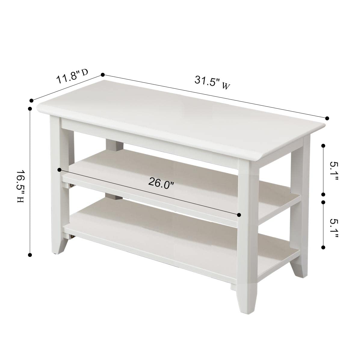 Dewfig Shoe Rack Bench for Entryway with Storage, 32", 3-Tier Wooden Shoe Bench for Hallway, Front Door, Entrance, White
