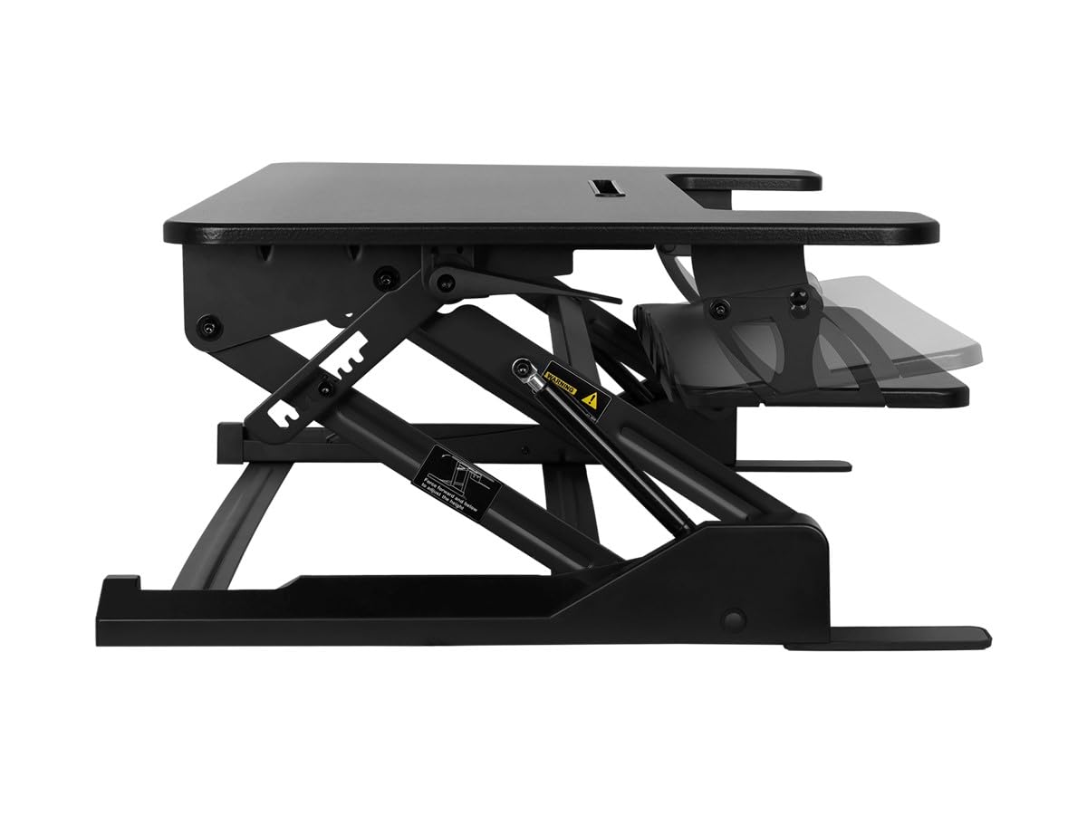 Monoprice Height‑Adjustable Gas Spring Dual Handle Sit‑Stand 36-inch Workstation Desk Converter with Keyboard Tray, High Strength Steel Frame, Waterproof Surface