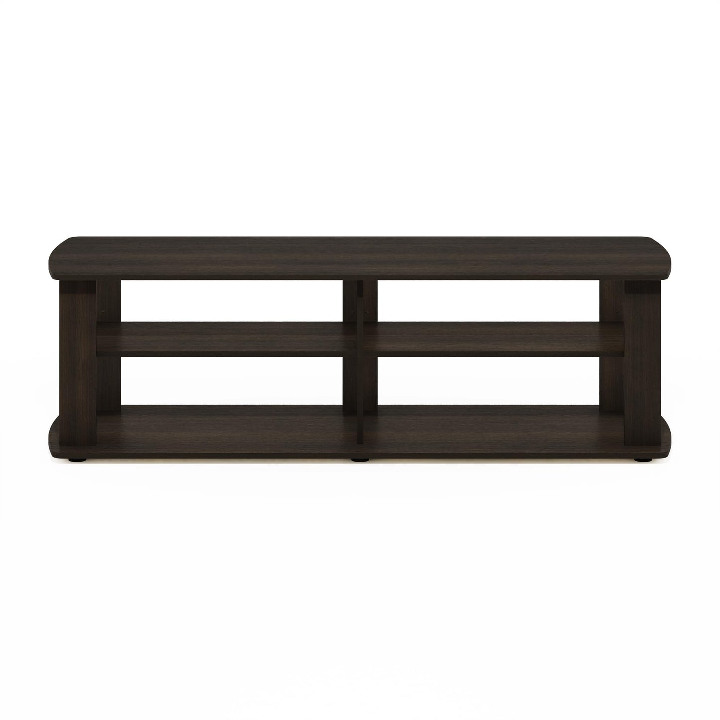 Furinno Nelly TV Stand, 3-Tier Entertainment Center with Open Shelves Storage, TV Console for TV up to 55 Inch, Soft Edges, for Living Room, Bedroom, Dark Brown