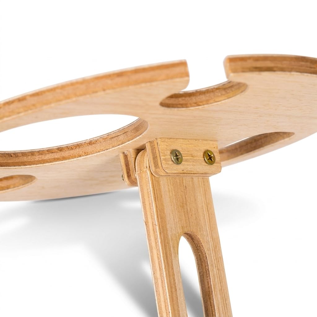 Portable Outdoor Wine Table with Removable Round Wooden Wine Rack, Ground Fixing Design, Comes with Storage Bag, Small Picnic Table for Wine Lovers, Ideal for Garden Lawn Beach, Easy to Carry & Store