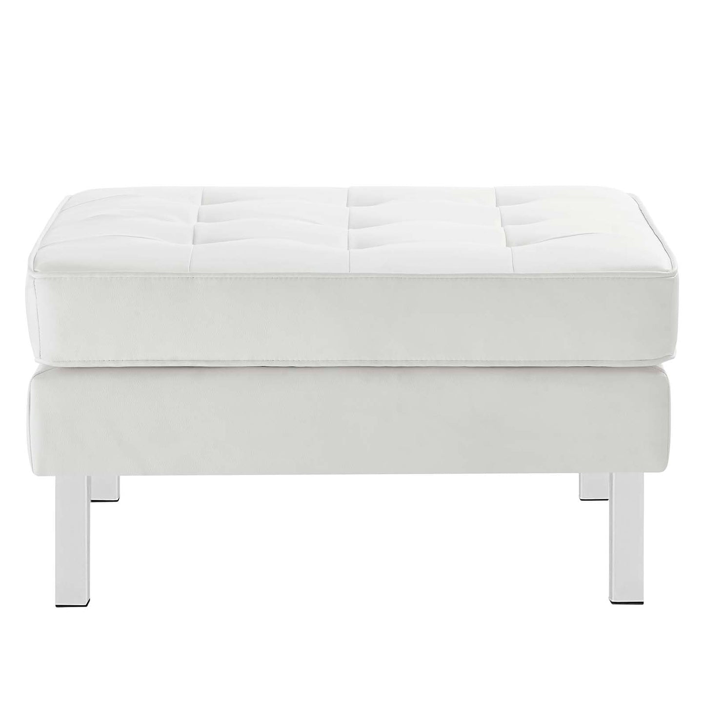 Modway Loft Tufted Button Faux Leather Upholstered Square Ottoman in Silver White
