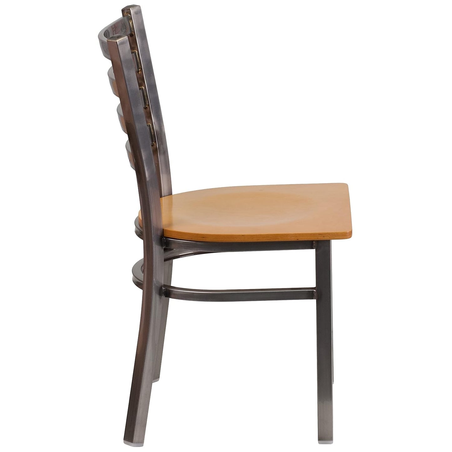 Flash Furniture HERCULES Series Clear Coated Ladder Back Metal Restaurant Chair - Natural Wood Seat
