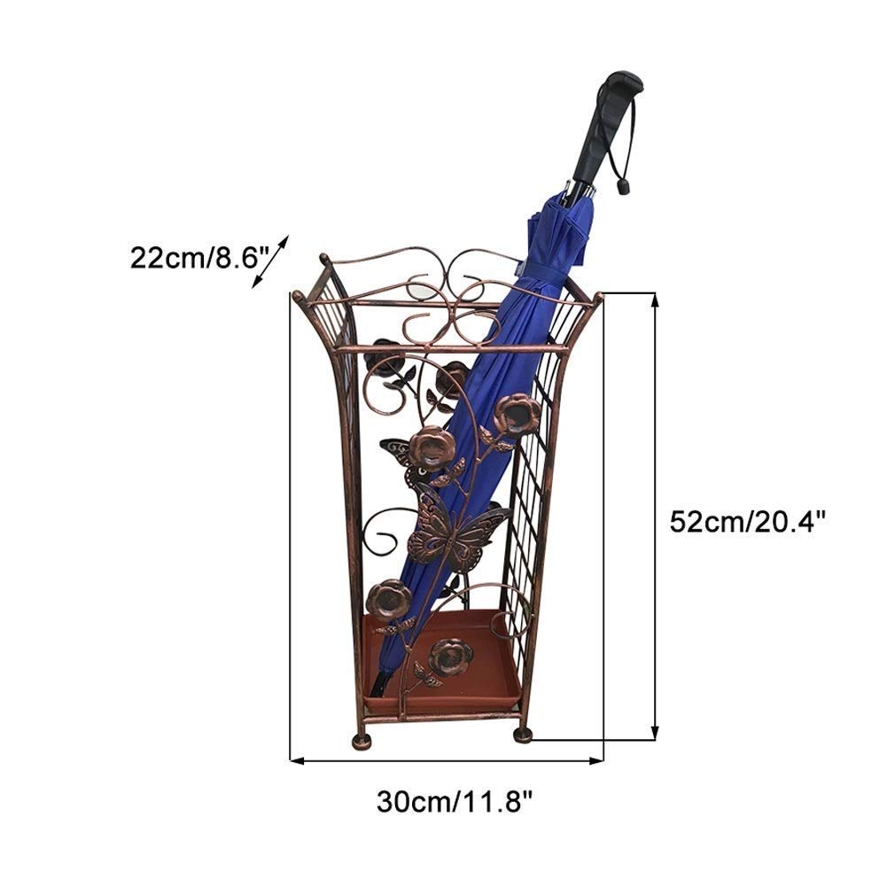 CHEWYNP Square Red Copper Floral Designed Metal Umbrella and Walking Stick Stand, Home Office Hallway Storage,Umbrella Stand