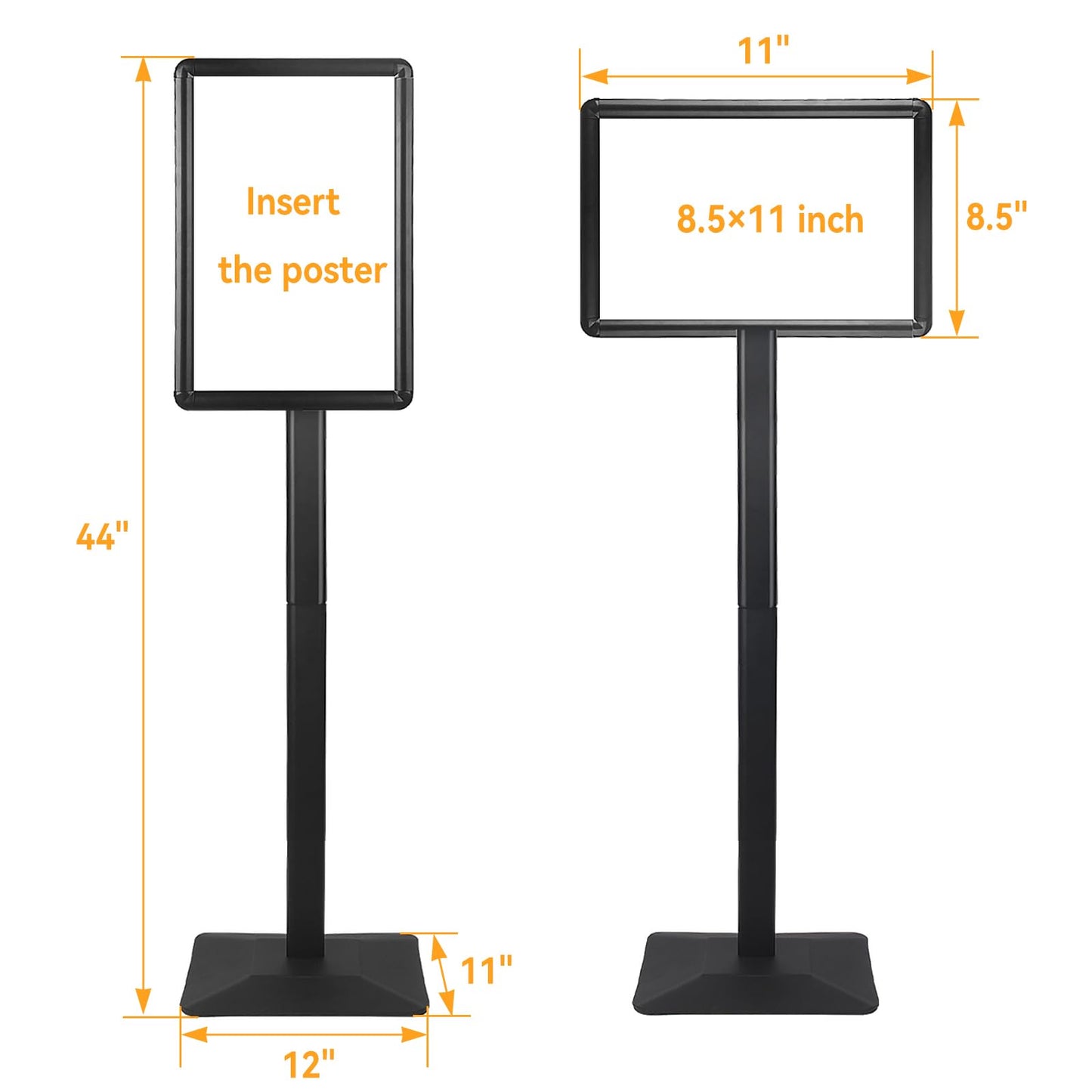 AIKUPNEY Heavy Duty Pedestal Sign holder floor stand Adjustable Sign Stand for Vertical and Horizontal view Poster Stand with Aluminum Frame for Display 8.5 x 11 inch