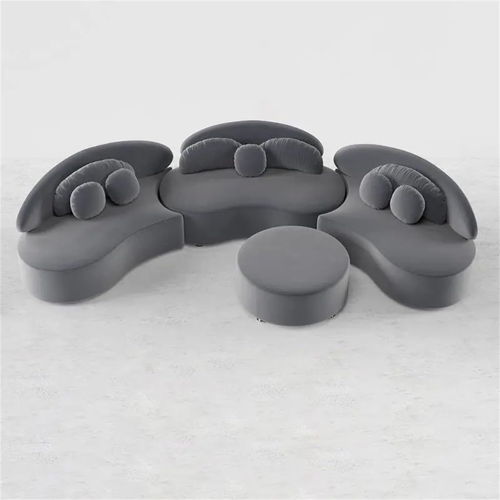 YWMLFZ Velvet Sectional Sofa Set with Ottoman 7-Seat Curved Floor in Deep Gray