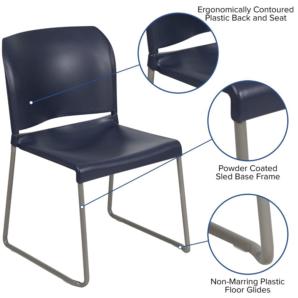 Flash Furniture HERCULES Series 880 lb. Capacity Navy Full Back Contoured Stack Chair with Gray Powder Coated Sled Base