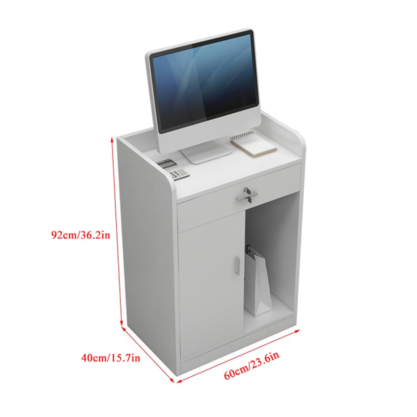 Reception Desk for Spaces with Lockable Drawer, Compact Office Counter Desk Counter Modern Front Lockable Drawers,Modern Reception Desk with Lockable Drawer and Storage Cabinet Corner Cashie