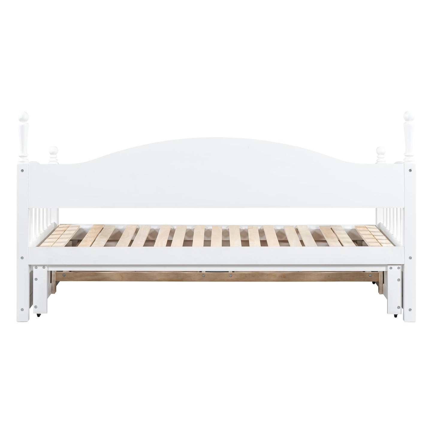 YSWH Twin Size Extendable Daybed, Wood Day Bed Frame with 2 Storage Drawers and Twin Size Trundle, Multifunctional Extendable Bed for Kids Adults, Bedroom Furniture Storage Platform Bed (White)