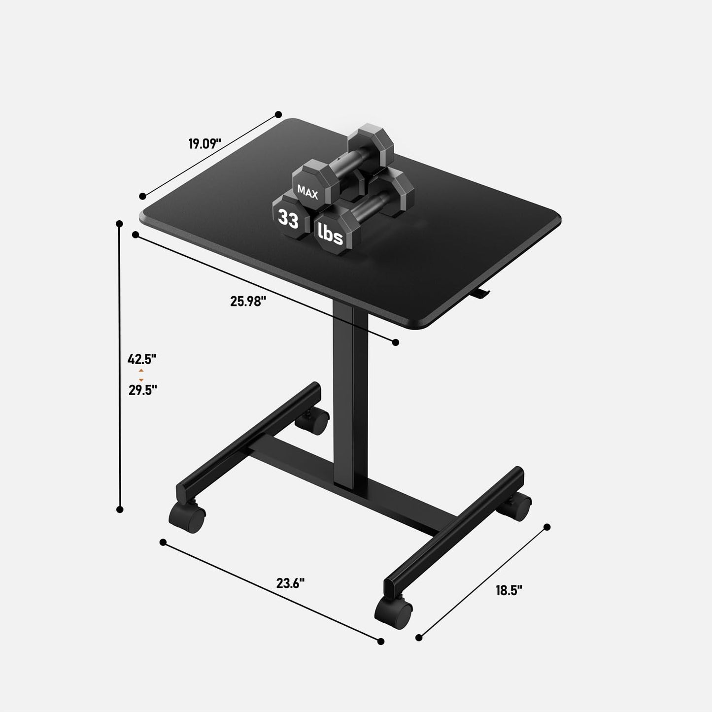 JUNHEDAMAI Mobile Standing Desk Adjustable Height, Portable Rolling Laptop Desk with Lockable Wheels and Hook, Sit Stand Up Desk, Standing Rolling Cart Desk with Gas Spring for Home, Office, Hospital
