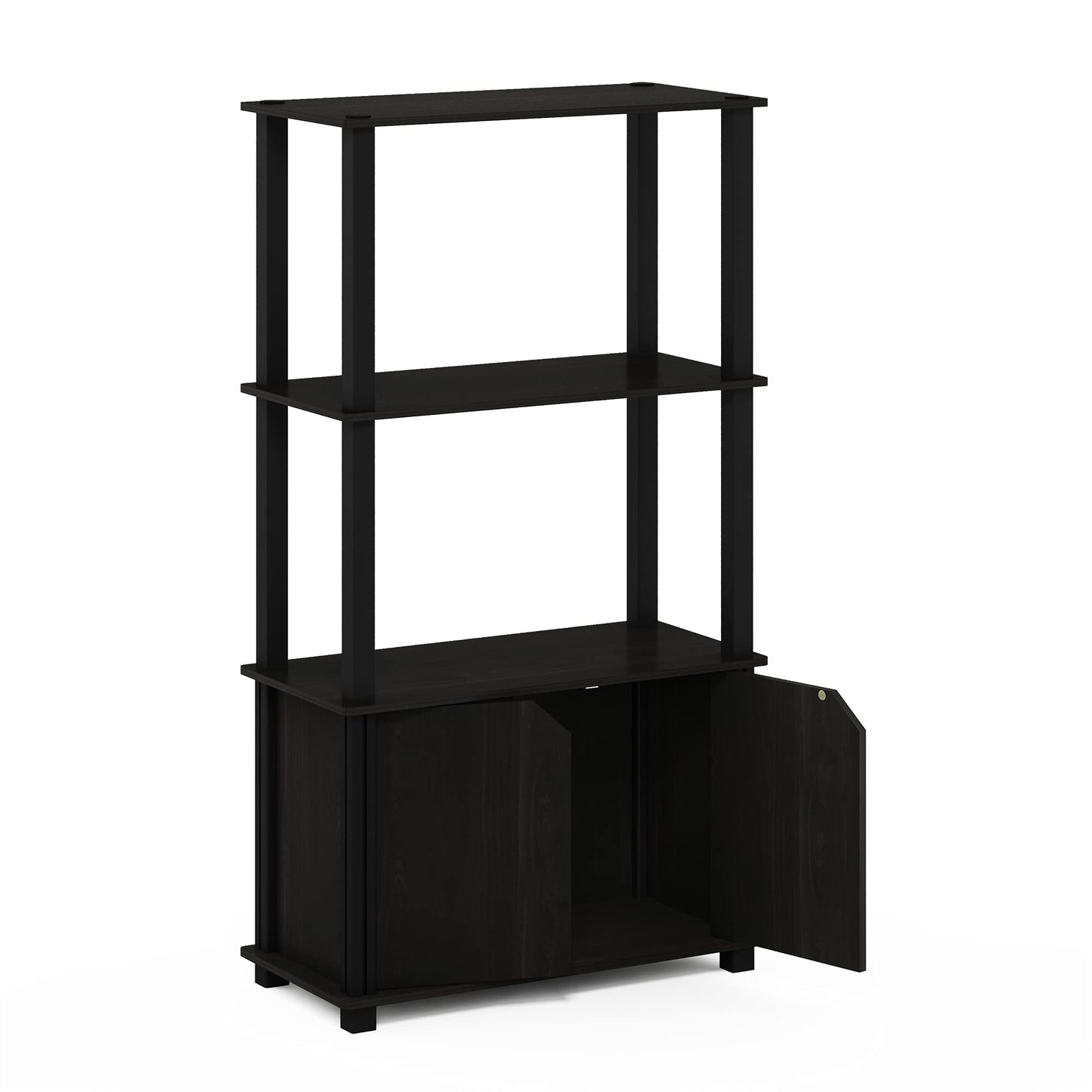 Furinno GO GREEN Storage Shelves, 4-Tier Book Shelf, Bookcase, Display Shelf with Open Shelf and Closed Storage, for Organization and Storage, Living Room, Garage, Home Office, Espresso