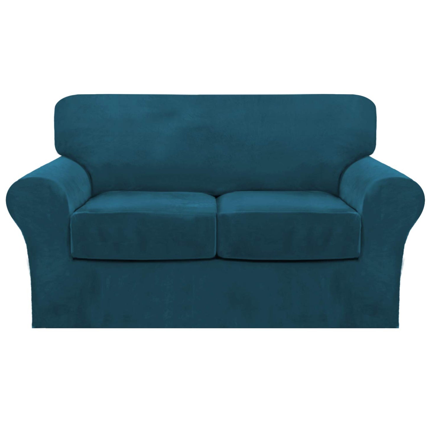 FantasDecor 3 Piece Sofa Covers Velvet for 2 Cushion Couch Stretch Loveseat Slipcover with Individual Seat Elastic Furniture Protector for Pets (Loveseat, Deep Teal)