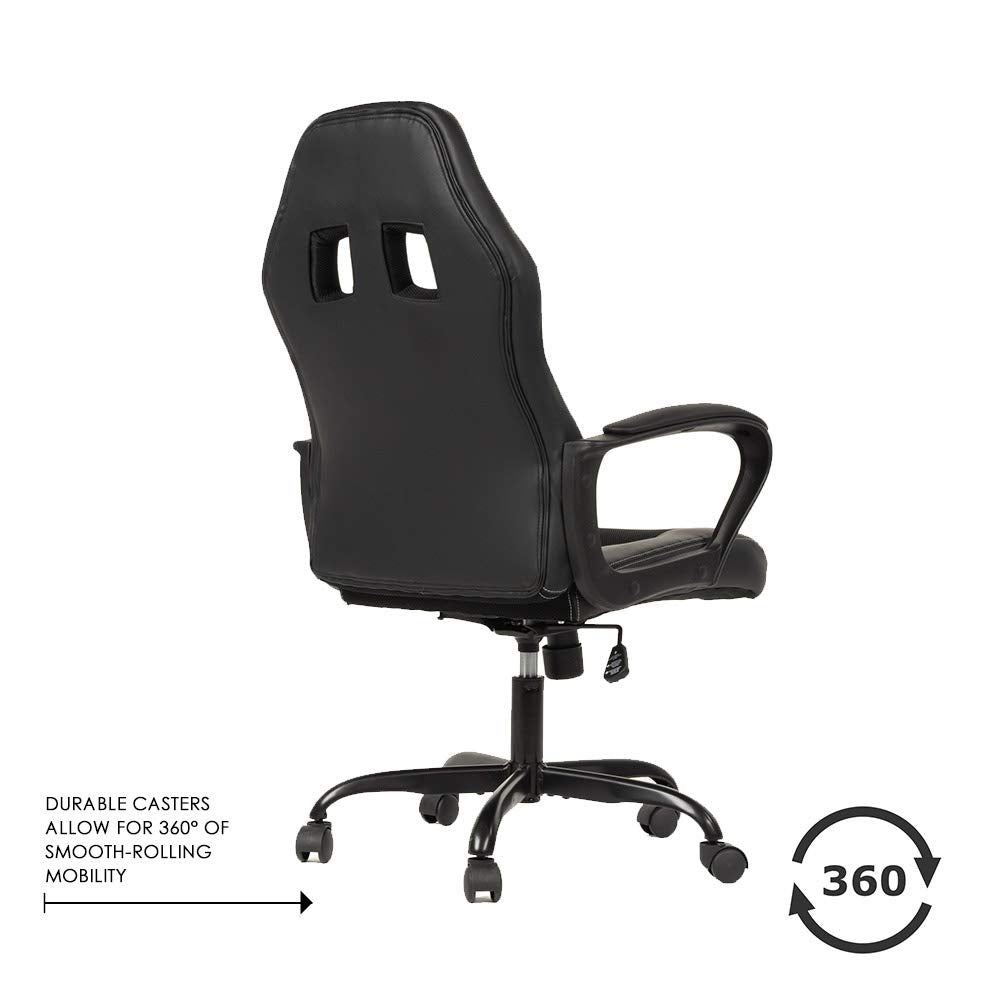 BestOffice Office Chair PC Gaming Chair Cheap Desk Chair Ergonomic PU Leather Executive Computer Chair Lumbar Support for Women, Men (Black)