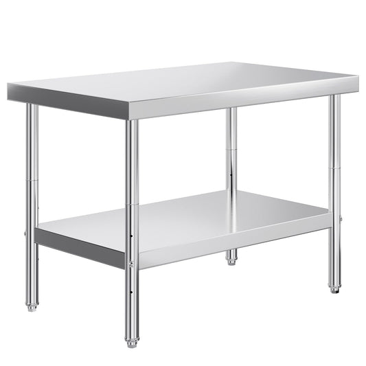 30" x 48" Stainless Steel Prep Table with Adjustable Under Shelf & Legs - Ideal for Commercial Kitchen, Restaurant, Hotel & Garage Workspaces