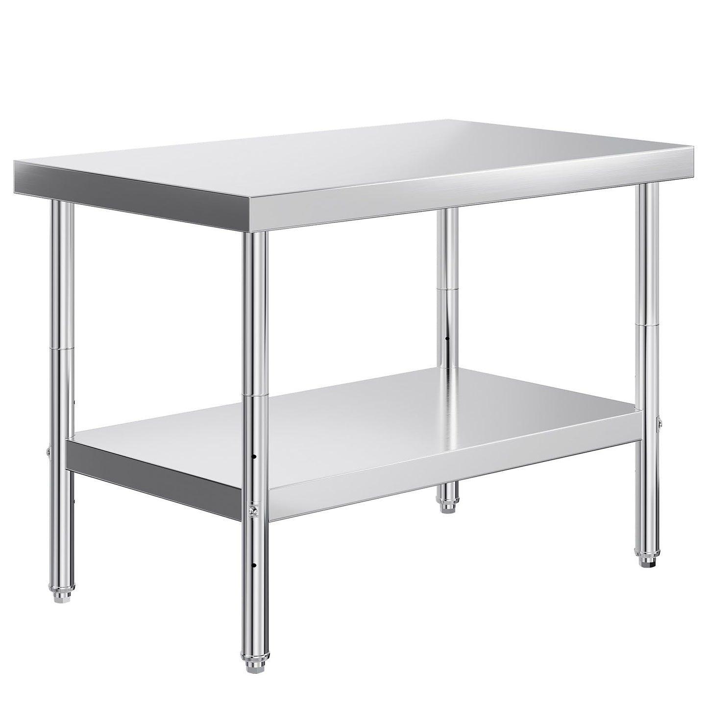 30" x 48" Stainless Steel Prep Table with Adjustable Under Shelf & Feet - Ideal for Commercial Kitchen, Restaurant, Hotel, Garage Workstation