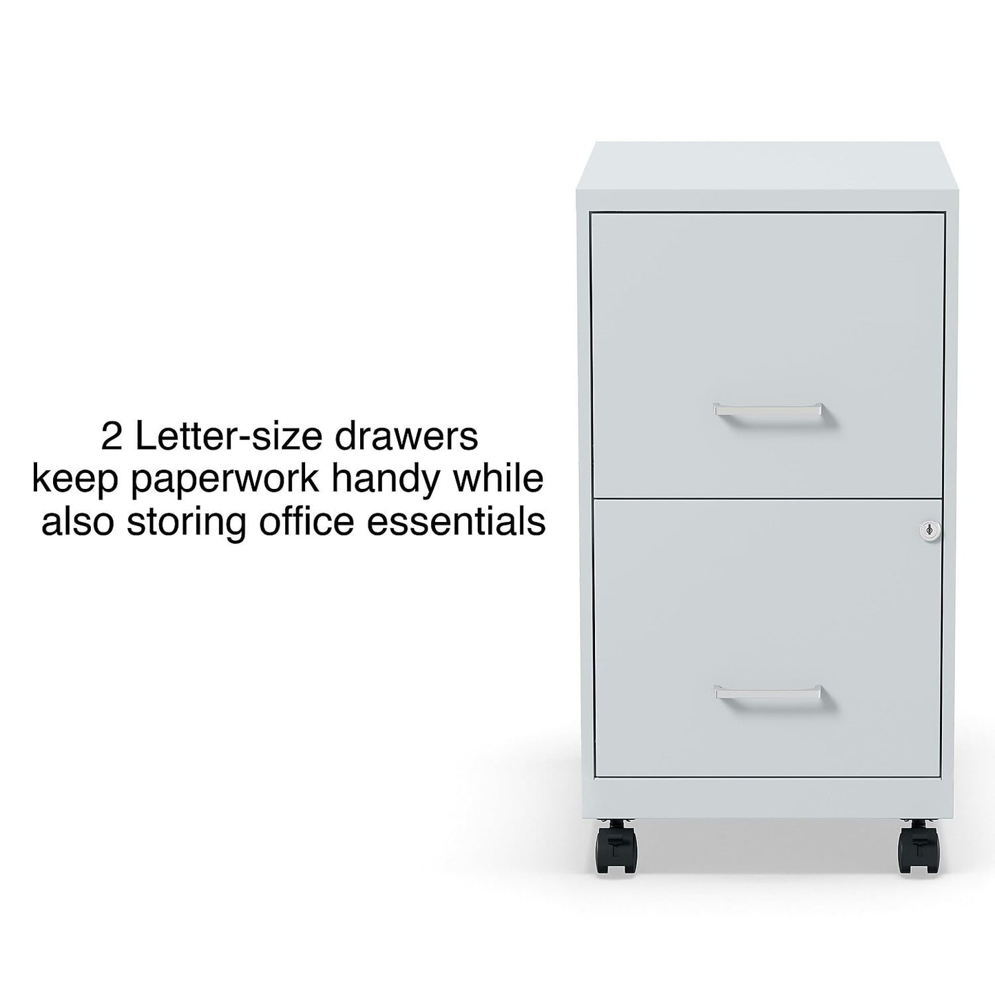 Staples 2-Drawer Vertical File Cabinet, Letter Size Documents, Lockable & Mobile, 18" D x 14" W x 26.3" H, Gray