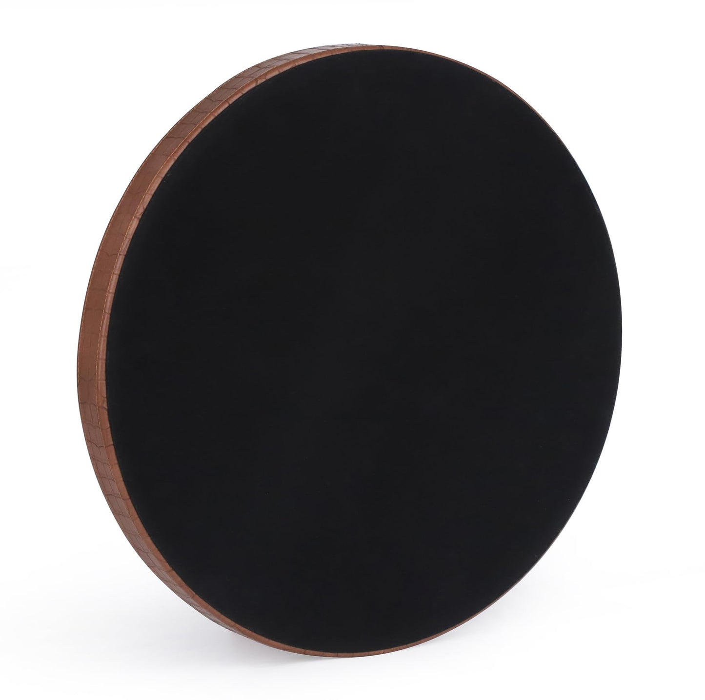 HofferRuffer Round Serving Tray 20'', Elegant Faux Leather Circle Ottoman Table Tray, Serve Tea Coffee Breakfast in Bedroom Living Room Kitchen (Brown)