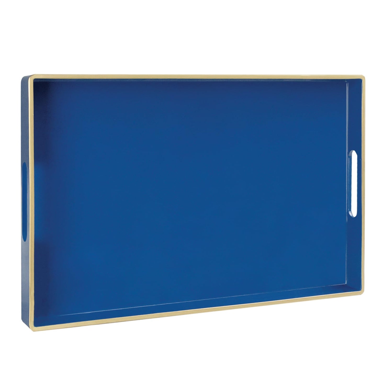 MAONAME Navy Blue Serving Tray with Handles, Modern Decorative Trays for Coffee Table, Plastic Rectangular Trays for Ottoman, Bathroom, Decor, 15.8” x 10.2” x 1.4"