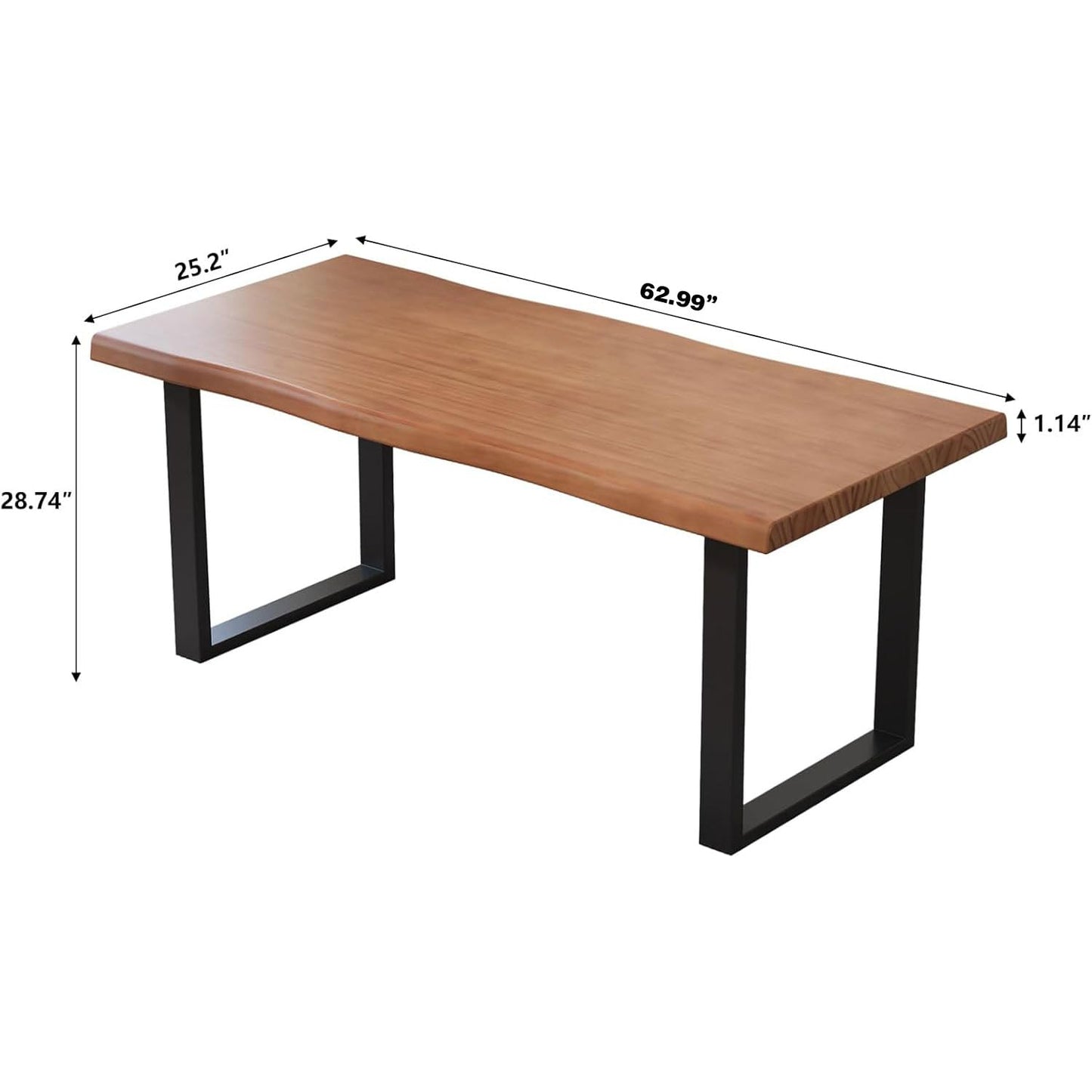KunAndPeng Stylish Solid Wood Office Desk with Sturdy Metal Base - Durable Executive Computer Desk or Dining Table in Multiple Sizes - Perfect for Home Office and Work Environments (Tan62.99in)