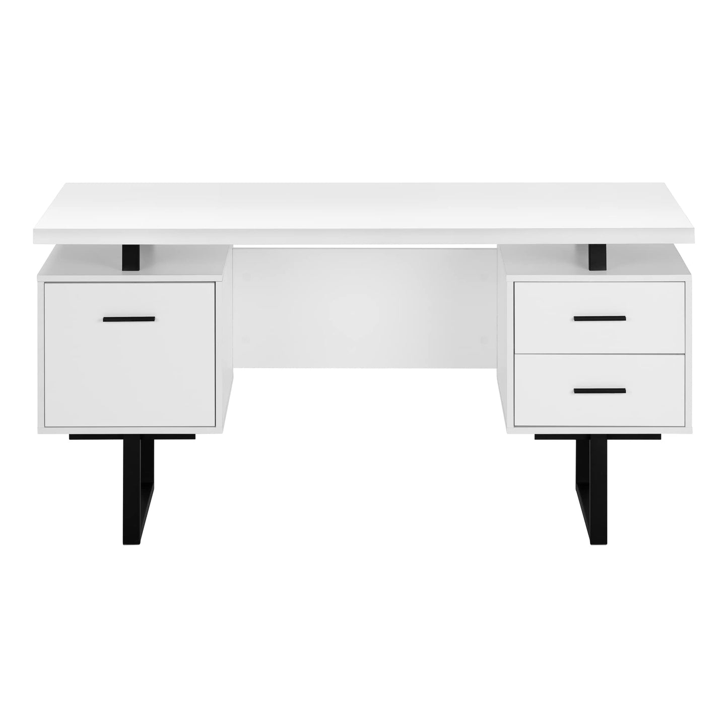 Monarch Specialties I 7631 Computer Desk, Home Office, Laptop, Left, Right Set-up, Storage Drawers, 60" L, Work, Metal, Laminate, White, Black, Contemporary