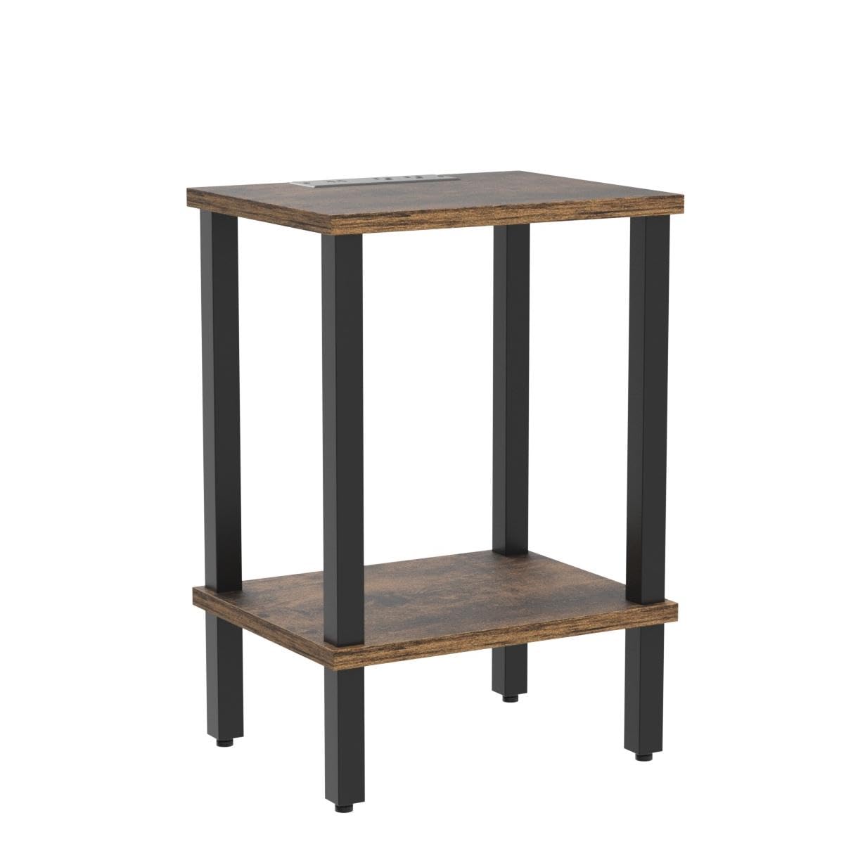 TUTOTAK End Table with Charging Station, Side Table with USB Ports and Outlets, Nightstand, 2-Tier Storage Shelf, Sofa Table for Small Space TB01BB040