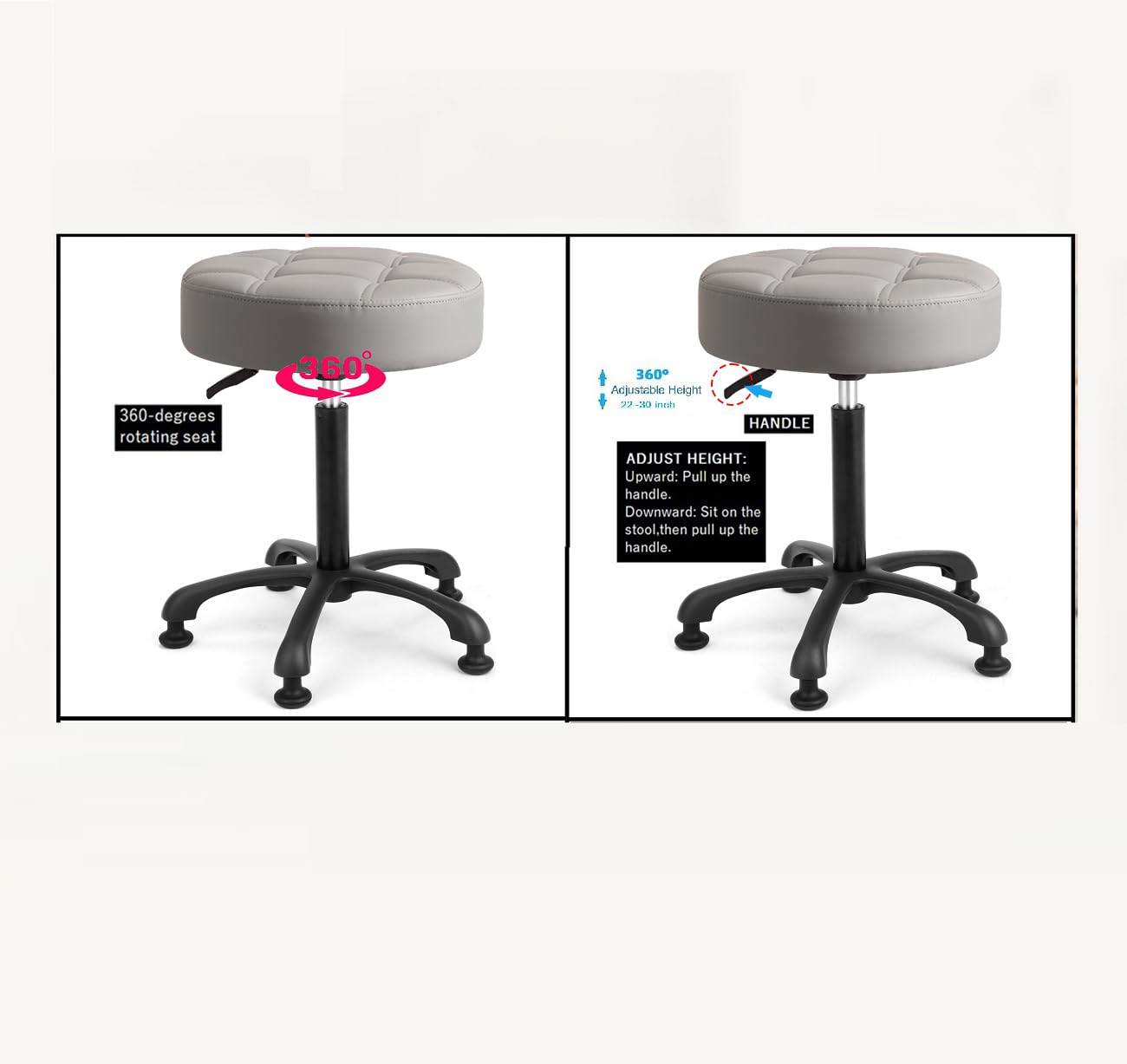 McDooFly Height Adjustable Heavy Duty Stools Salon Stool Chair with Bell Glides for Home Bar Kitchen Office Shop Tattoo Lash Tech Pedicure (Grey with Bell Glides, Height 22 to 30 in)