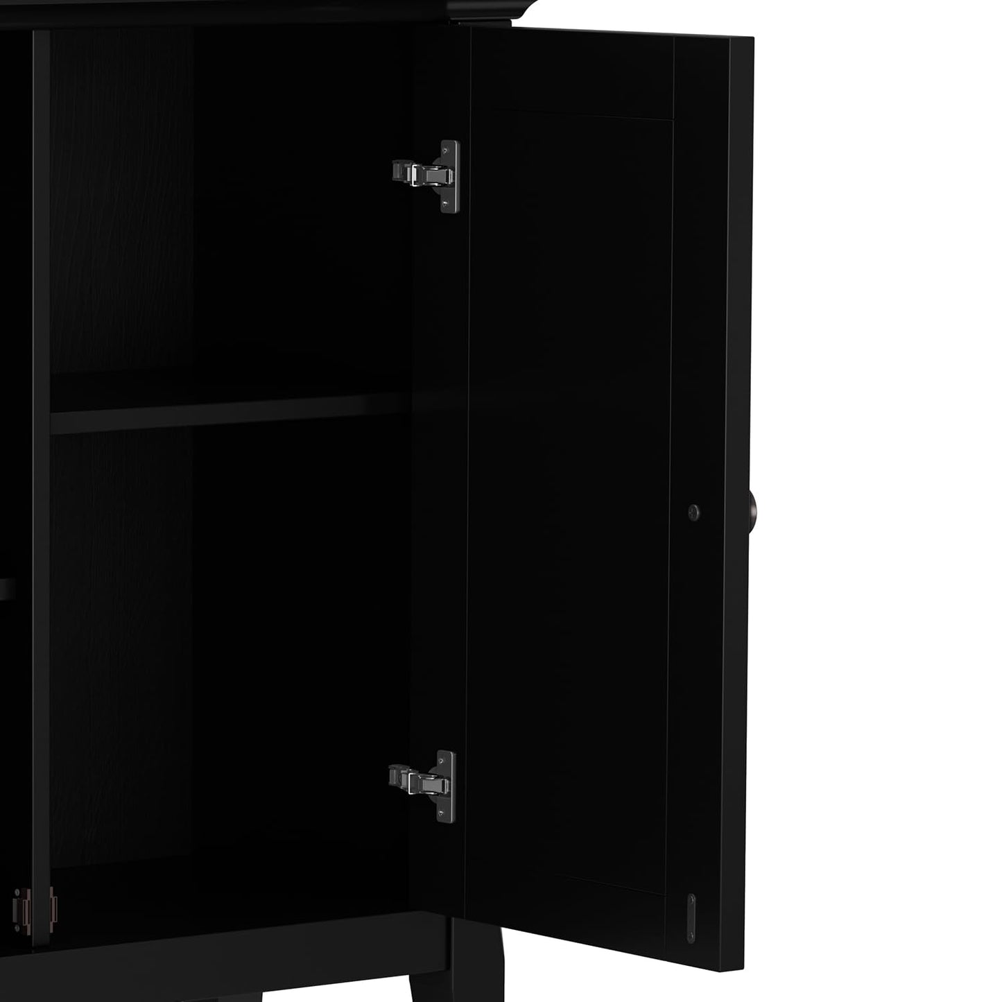SIMPLIHOME Amherst 32-inch Wide Solid Wood Transitional-Style Low Storage Cabinet in Black for Living Room, Entryway, or Dining Area with Adjustable Shelves