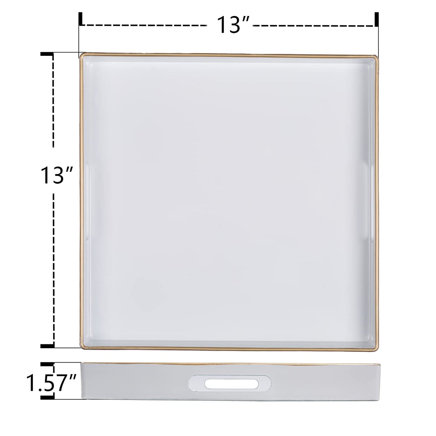 MAONAME 13" Decorative Tray, White Serving Tray with Handles, Coffee Table Trays, Square Plastic Trays for Ottoman, Bathroom, Kitchen
