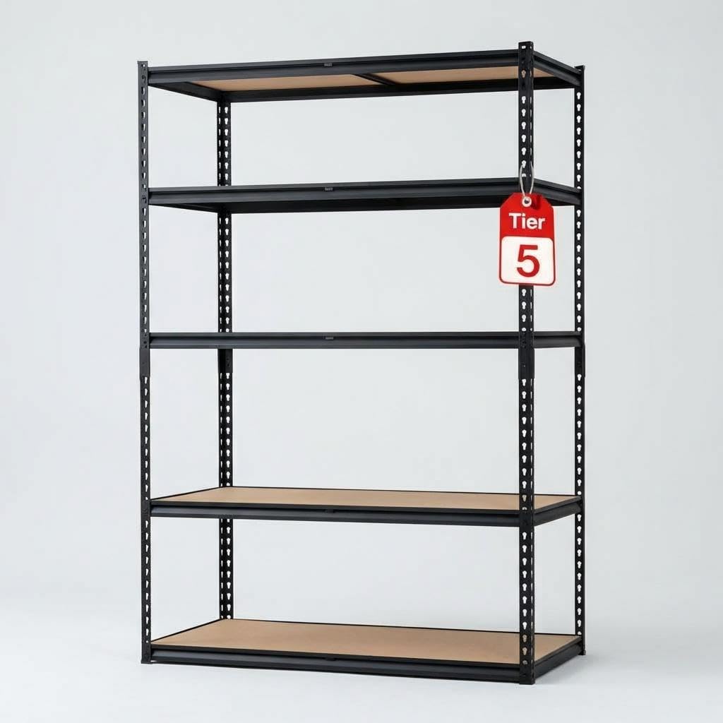 Heavy Duty 5-Tier Garage Storage Rack – Adjustable Metal Shelving Unit, 2500 lbs Capacity, 48"W x 24"D x 72"H, Boltless Steel Frame, MDF Boards – For Basement, Pantry, Laundry, Warehouse