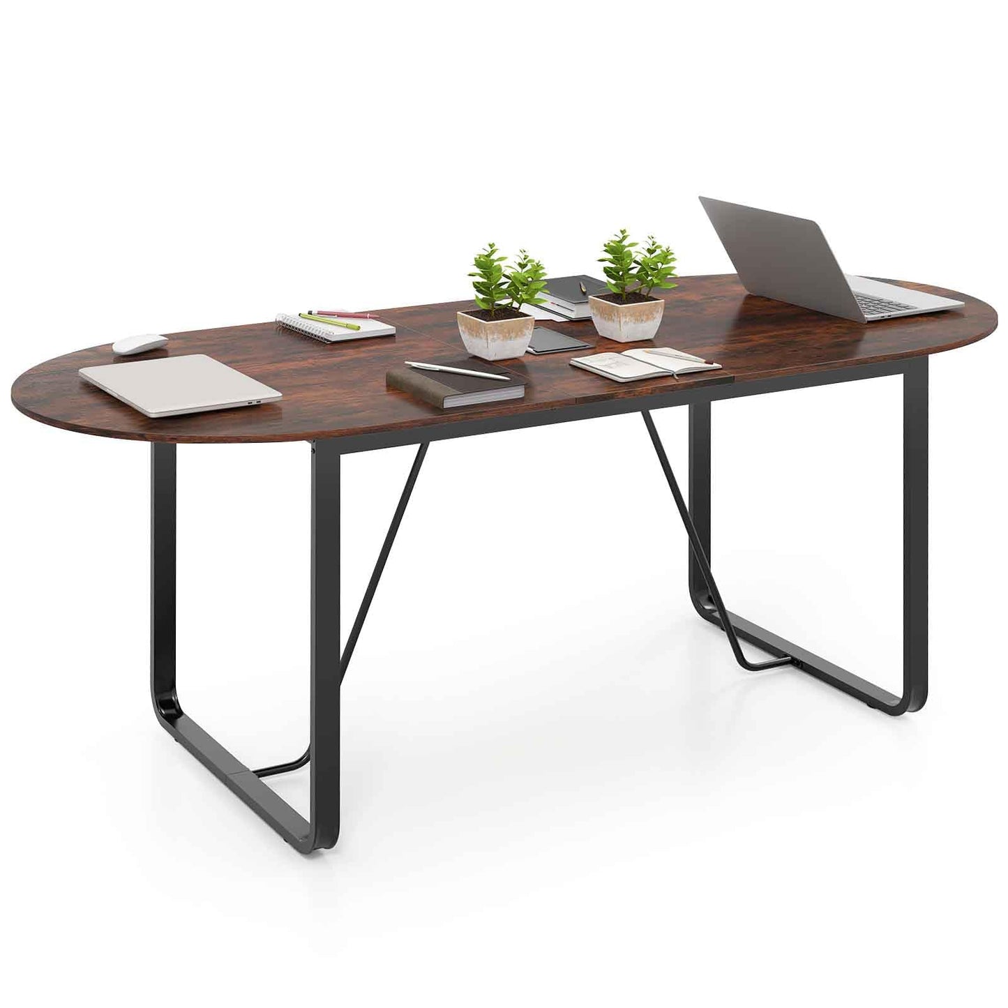 GOFLAME 71 Inches Executive Table, Oval Home Office Table with Cable Management Hole & Metal Frame, Seminar, Conference Table for 10 People, Large Business Furniture for Meeting Room