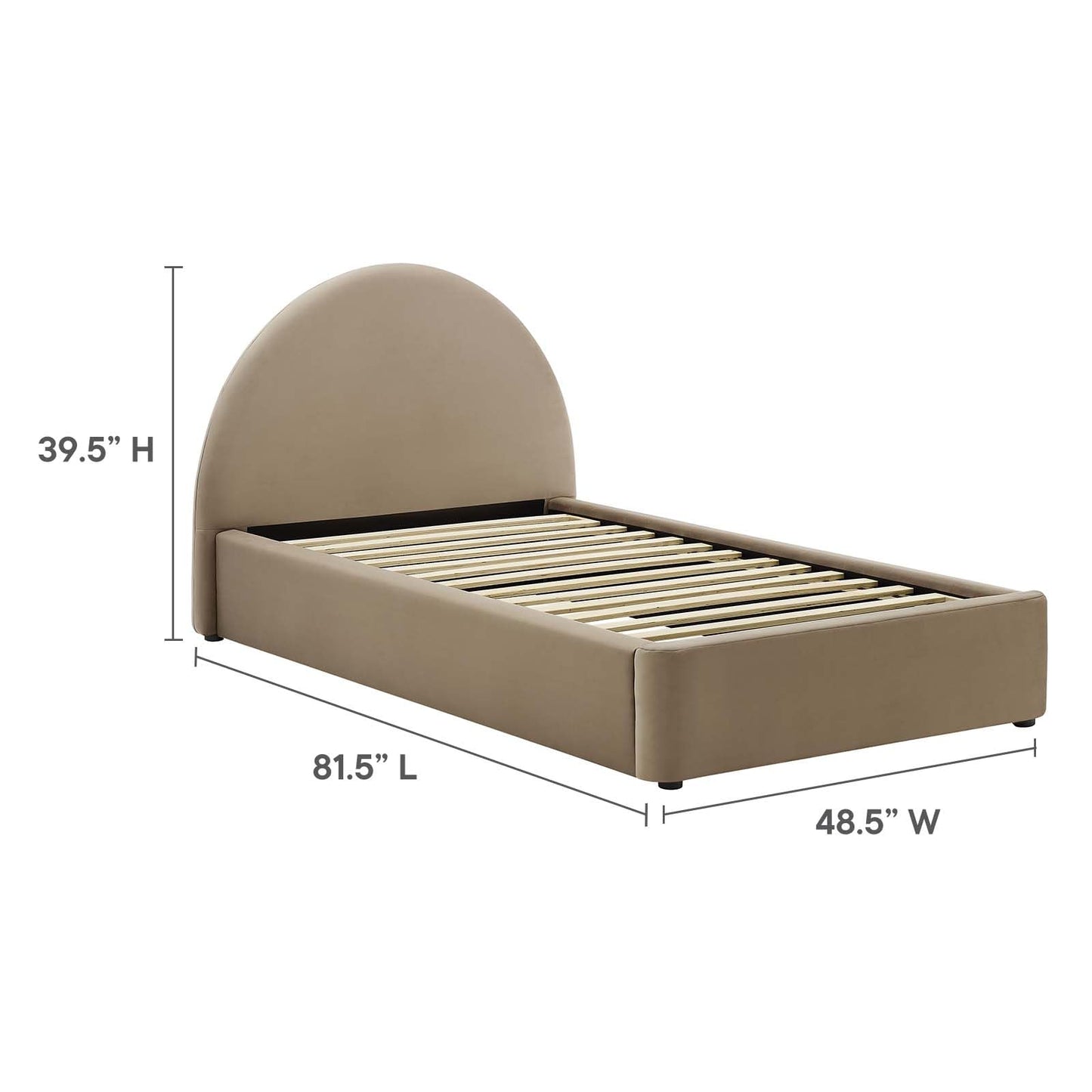 Modway Resort Twin Size Platform Bed with Arch Shaped Round Headboard in Taupe, Upholstered Bed Frame, Stain-Resistant Performance Velvet, Soft Cloud Bed Frame, No Box Spring Needed, Strong Wood Slats