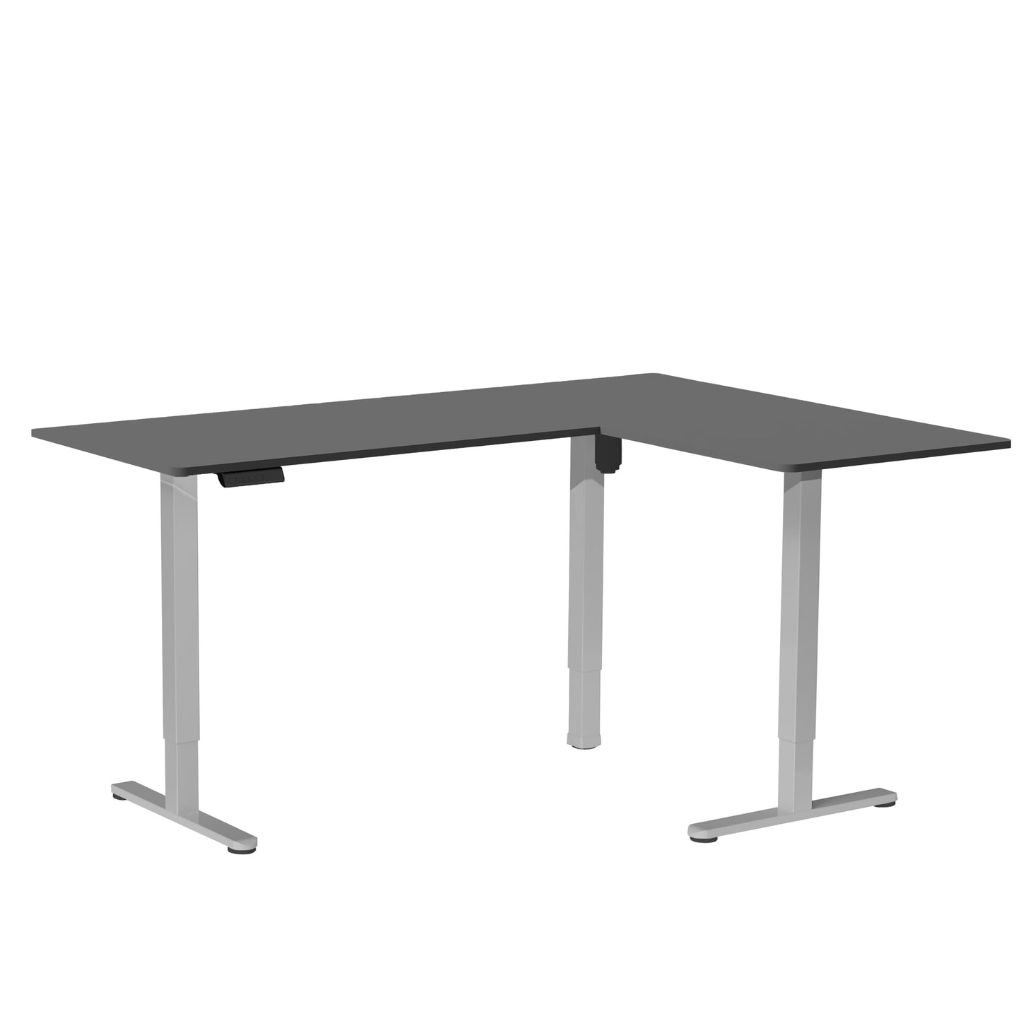 VIVO Corner Standing Desk, 63 x 55 inch Reversible L-Shaped Workstation, Electric Height Adjustment, Home, Office, and Reception Rooms, Black Table Top Gray Frame, DESK-E3CTGB