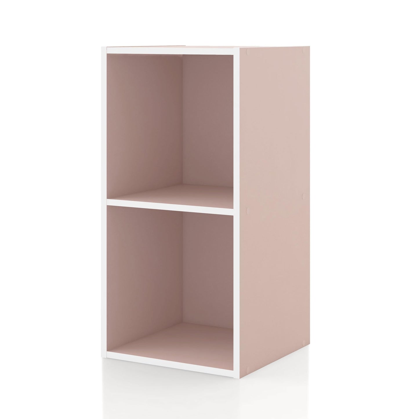 Homes: Inside + Out Apexa 2-Cube Storage Organizer Shelves, Stackable Wood Bookcase Fits Cubby Bins for Organization, Dorm Teen Room Decor & Home Office, Light Pink