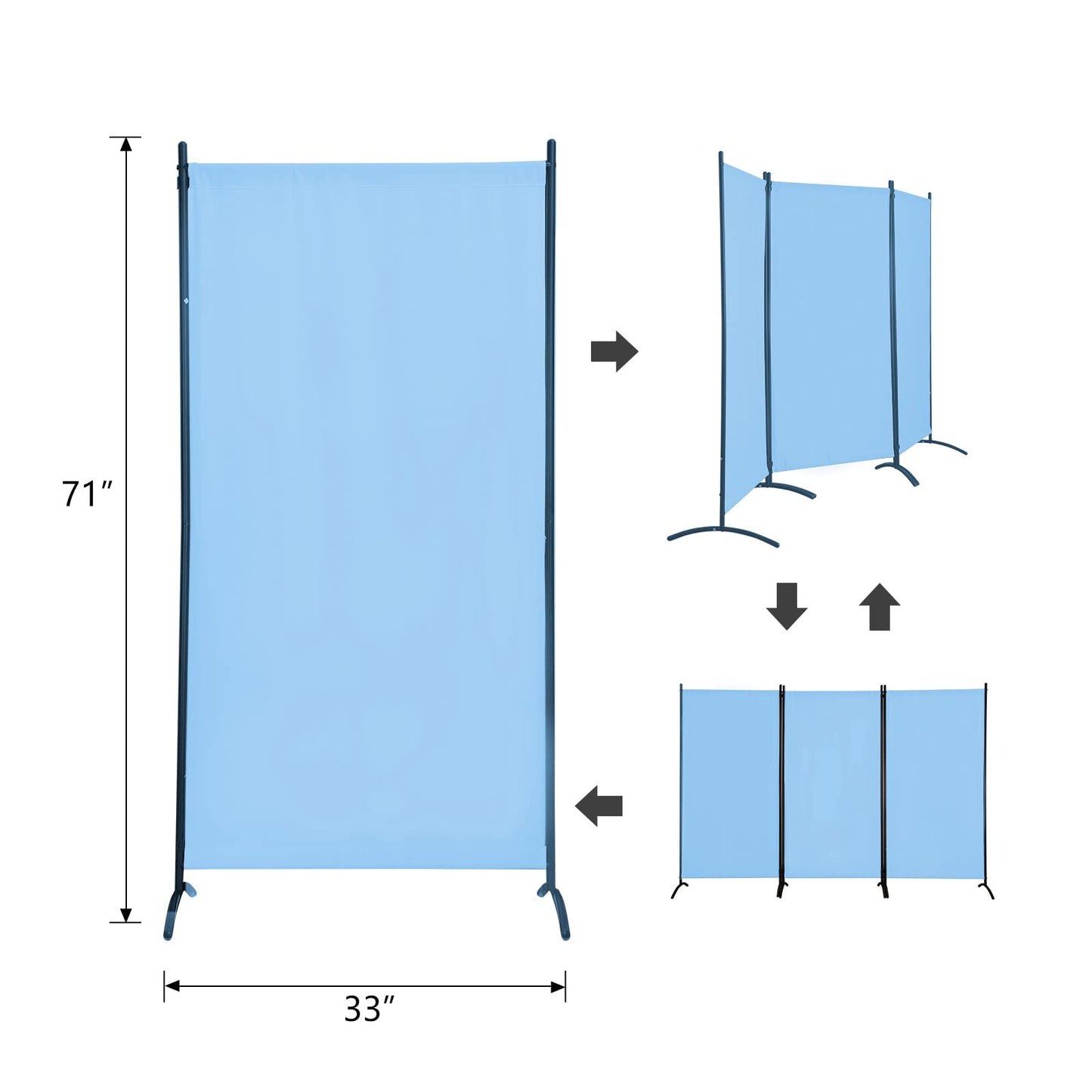 Grezone Large Folding Panel Portable Stand Room dividers Privacy Screen for Bedroom Dining Room Screens Curtains Partition Home Office Dorm Separation (Blue, Three Panel)