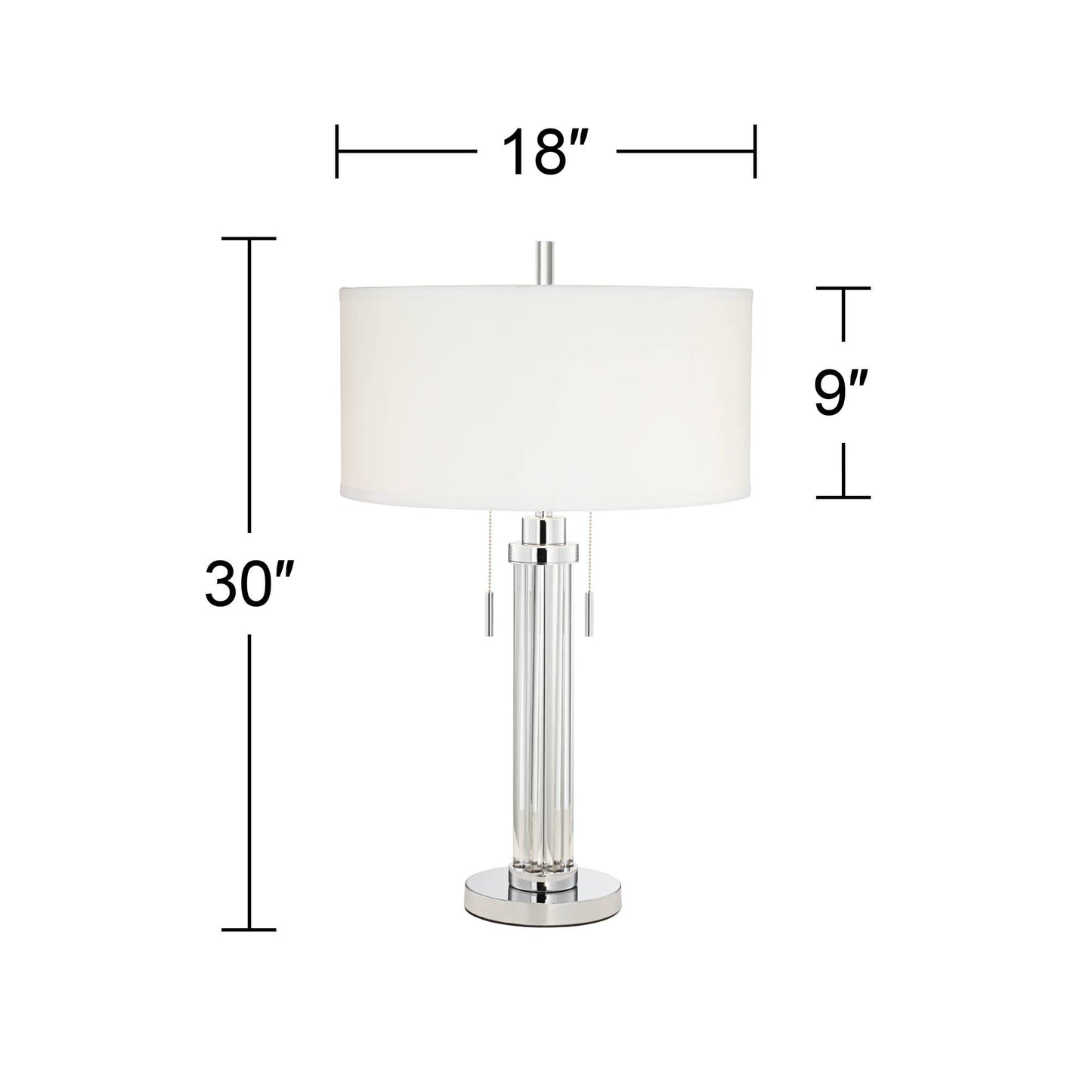 Possini Euro Design Cadence 30" Tall Glass Column Large Modern Glam End Table Lamps Set of 2 Pull Chain Clear Living Room Bedroom Bedside Nightstand House Office Home Reading Kitchen White Shade