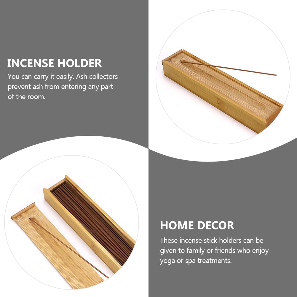 HEALLILY Bamboo Incense Stick Holder and Storage Box with Ash Catcher Portable Incense Storage for Yoga Spa Home Fragrance 8.85 X 1.96 X 1.18 Inches