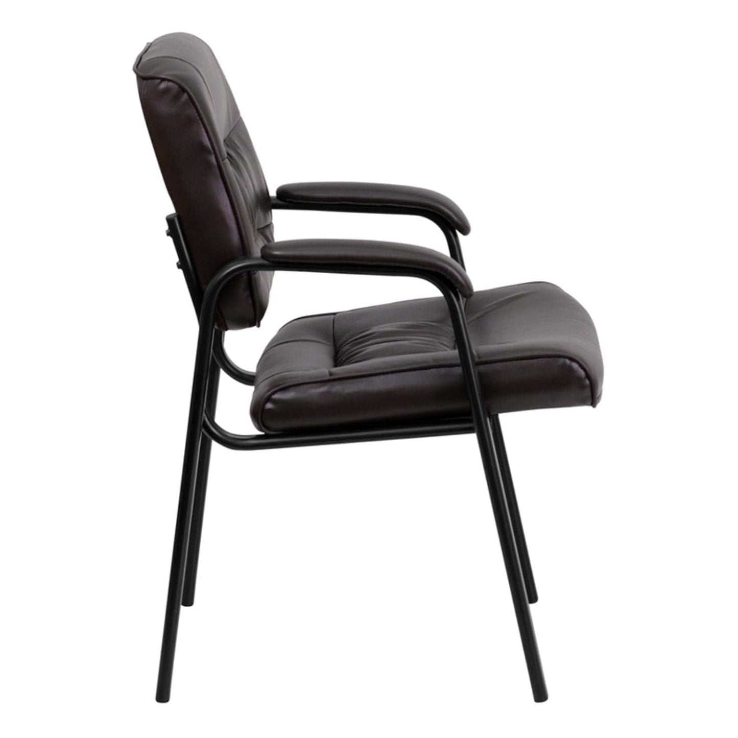 Flash Furniture Haeger LeatherSoft Tufted Executive Reception Chair with Padded Armrests, Upholstered Side Chair for Living Room or Office, Brown
