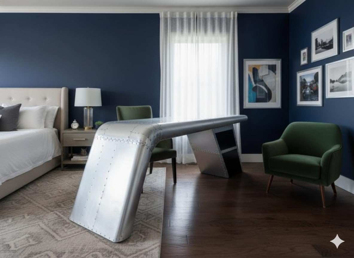 Aviator Coffee Table – Aluminum Home & Office Furniture (Two Drawers) 18" Modern Coffee Table Handcrafted Aluminum Finish