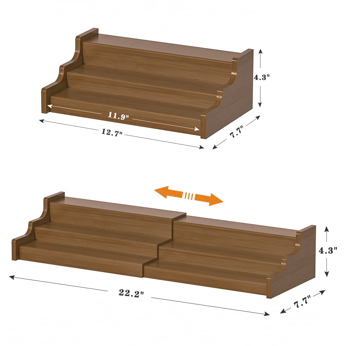 Bamboo Spice Rack Cabinet Organizer - 3 Tier Wooden Expandable Walnut Display Shelf