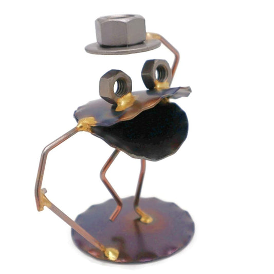 Singing Frog Collectible Handmade Metal Art Figurine, Desk Accessories, Trophy, Boss Gift, Home Office Décor