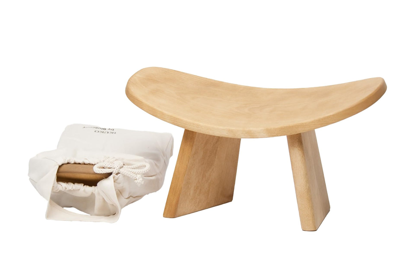 BLUECONY Meditation Bench IKUKO Original, Portable Version with Bag, Locally Handmade Yoga Exercise Wooden Kneeling Ergonomic Seiza Seat - Natural, Low Height (6" or 16 cm)