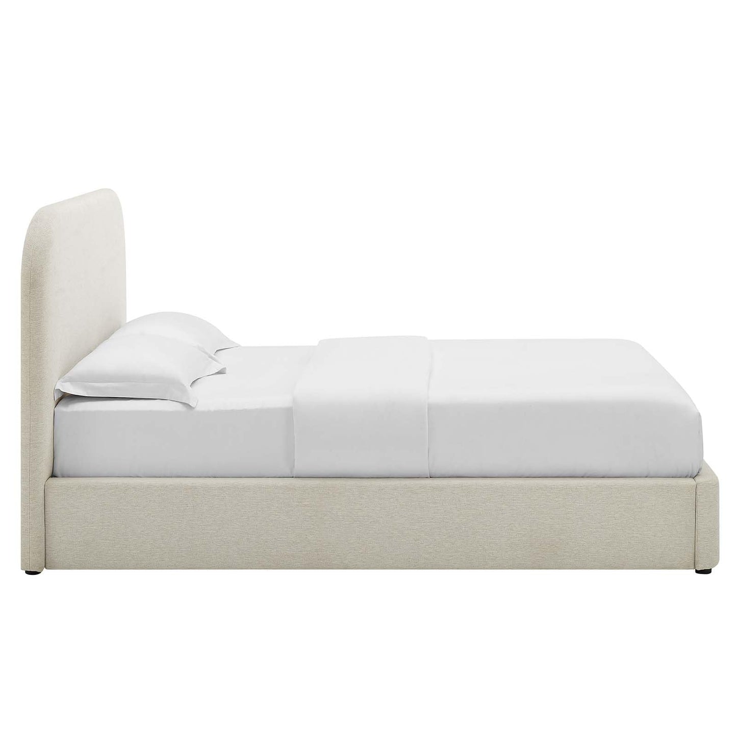 Modway Keynote Modern King Size Bed Frame with Curve Shaped Headboard in Heathered Weave Ivory, Woven Heathered Fabric Upholstery, King Size Platform Bed, Soft Cloud Bed Frame, No Box Spring Needed