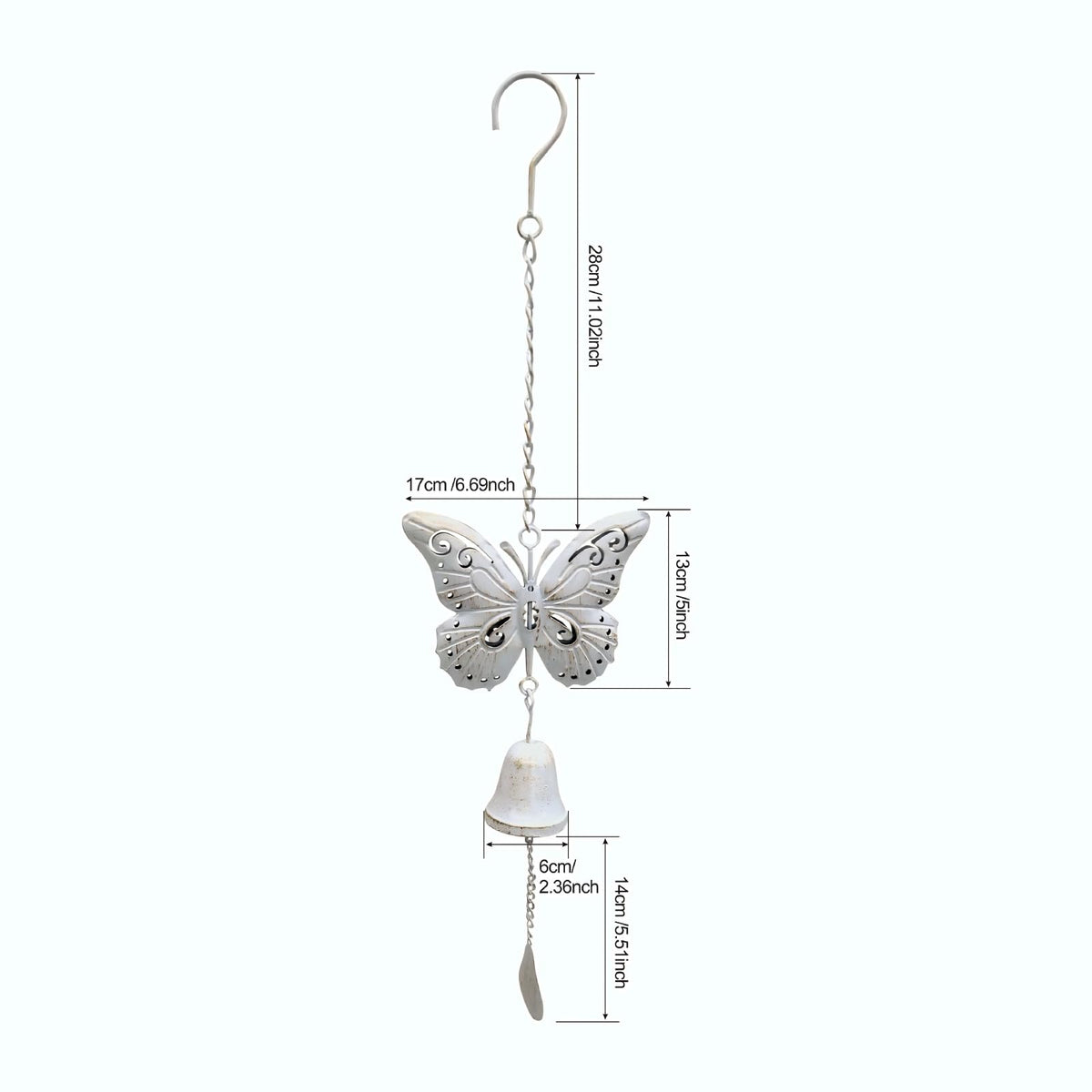 Hanging Wall-Mounted Outdoor Dinner Bell, White & Gold Butterfly